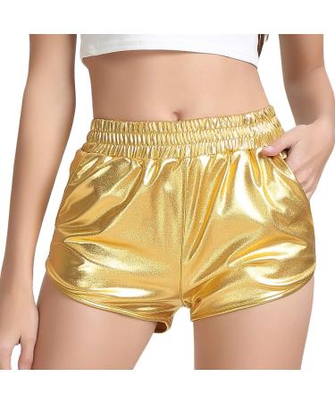 Perfashion Women's Gold Metallic Shiny Shorts for Hot Yoga Outfit Size 6-8 - Buy Online on GoSupps.com
