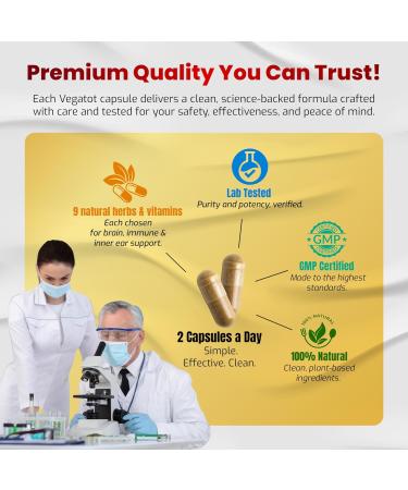 VEGATOT Vertigo Supplement 500mg *Made in USA* with Ginkgo Biloba & Lion's Mane - Inner Ear Balance Support for Dizziness - 90 Count - Buy Online on GoSupps.com