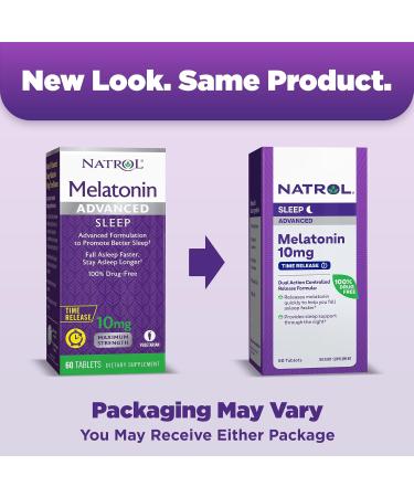 Natrol Melatonin Advanced Sleep Tablets with Vitamin B6 - Fall Asleep Faster, Stay Asleep Longer - 10mg, 60 Count - 2-Layer Controlled Release - 100% Drug-Free - Buy Online on GoSupps.com