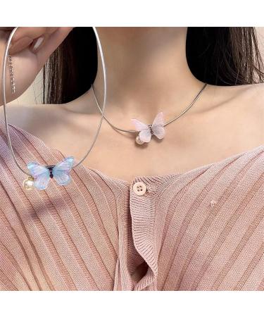 Buy Kuaiyiju Delicate Butterfly Necklace | Personalized Unique Collarbone Chain Accessory for Meetings - Blue - Buy Online on GoSupps.com