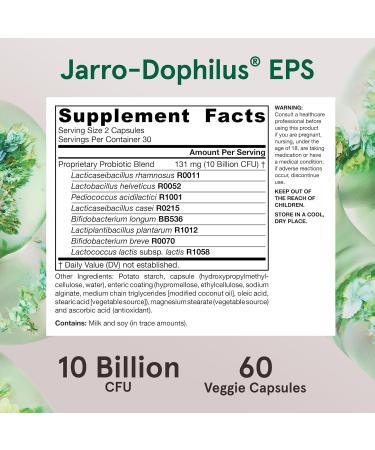 Jarrow Formulas DOPHILUS EPS Probiotics 10 Billion CFU Probiotic Supplement Capsules for Gut Health - 60 Veggie Caps - Buy Online on GoSupps.com