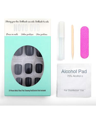 Novo Ovo Short Corner Oval Press On Fake Nails - Black Artificial Fingernails with Glue | Shop Now for Stylish Easy-to-Apply Nail Art! - Buy Online on GoSupps.com