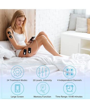 Belifu 4 Channel TENS EMS Unit | Muscle Stimulator for Pain Relief | 24 Modes, 20 Intensity Levels | Rechargeable Electric Pulse Massager with Large Screen | 10 Pads & Storage Bag - Buy Online on GoSupps.com