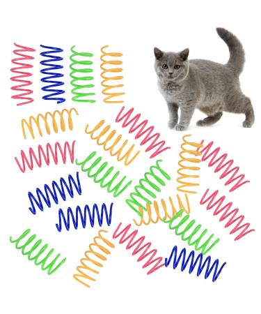 24 Pcs Colorful Spring Cat Toys Cat Spring Toys Cat Colorful Springs Toys Kittens Cat Interactive Toys Plastic Reusable Interactive Cat Toys for Swatting Biting Hunting Kitten Cat Toys 4 Color