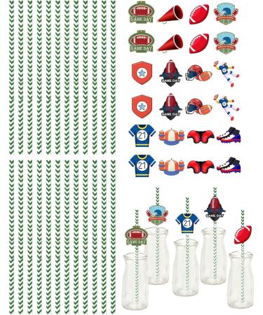 Football Theme Straws - Football Theme Straws with Flag Decorations Food-Grade Drink Straws for Birthday Bar Coffee Shop and Ball Watching - Buy Online on GoSupps.com