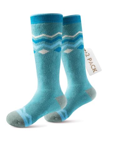 Outdoormasters 2 pairs of unisex ski socks winter snowboarding breathable socks for girls and boys for outdoor sports with OTC design/anti-slip cuffs 30-36 Woodland green