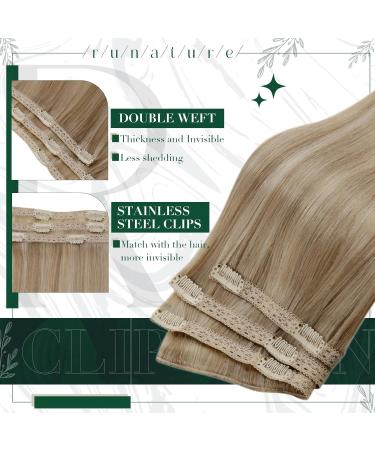 Runature Clip-In Extensions | Real Hair 45cm | Light Blonde Highlights | 3pcs 50g Remy Hair #16/22 | Premium Quality Hair Extensions - Buy Online on GoSupps.com