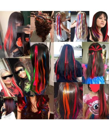 FC SWS 12 Colored Clip-In Hair Extensions | 21 Inch Heat-Resistant Synthetic Hair for Women & Girls | Multi-Colored Party Highlights | Perfect Gift (Red) - Buy Online on GoSupps.com