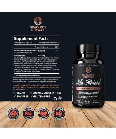 Dragon's Miracle Natural Immune Support Supplement with Monolaurin - 2 Bottles, 10-in-1 Vegan & Gluten-Free Formula for Healthy Respiratory & Digestive System - Cold/Flu Relief - 180 Count (Pack of 2) - Buy Online on GoSupps.com