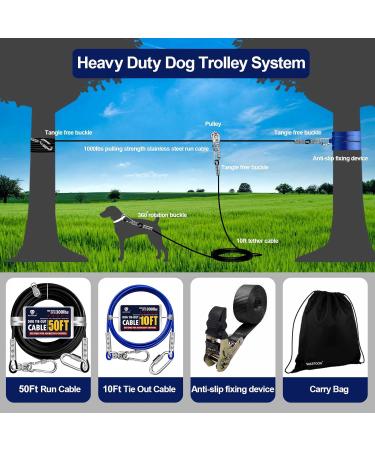 50ft Dog Runner Tie Out Cable Dog Aerial Run Zip Line for Large Dogs up to 300lbs 50FT/100FT Heavy Duty Dog Runner for Yard Camping Outdoor with 10ft Dog Running Lead Rope Sling Device 50' Black - Buy Online on GoSupps.com