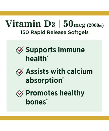 Natures Bounty Vitamin D3 2000IU Softgels - Immune & Bone Health Support | 150 Count - Buy Online on GoSupps.com