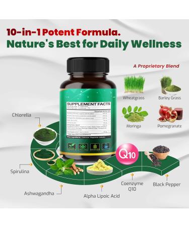 Premium Organic Chlorella Complex 10-in-1 Formula with Spirulina, Wheatgrass, Moringa, CoQ10 & Ashwagandha Supports Natural Energy & Antioxidant Balance 150 Capsules 150 count (pack of 1) - Buy Online on GoSupps.com