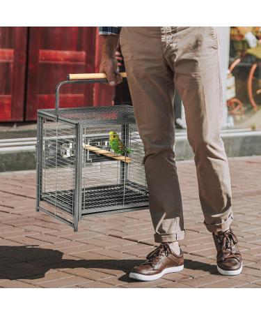 PawHut Bird Travel Carrier Cage for Parrots Conures African Grey Cockatiel Parakeets with Stand Perch Stainless Steel Bowls Pull Out Tray Black - Buy Online on GoSupps.com