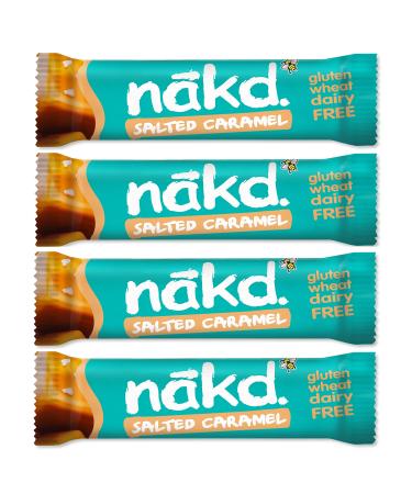 Nakd Nakd Set of 4 Raw Fruit Bars Salted Caramel 35g Each - Gluten Free Wheat & Sugar Free