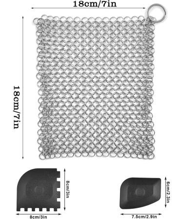 TIMESETL Cast Iron Cleaner Stainless Steel Chainmail Scrubber Cast Iron Skillet Cleaner with Pan Grill Scraper for Skillets Griddles Pans and Woks Set of 3 - Buy Online on GoSupps.com