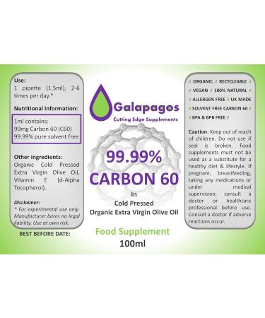 90mg 99.99% Carbon 60 (Solvent Free) in 100ml Cold Pressed Extra Virgin Olive Oil - Buy Online on GoSupps.com
