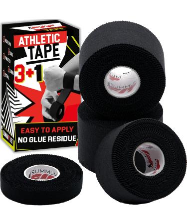 Athletic Tape Black Extremely Strong: 3 Rolls + 1 Finger Tape. Easy to Apply & No Sticky Residue. Black Sports Tape for Boxing Football or Climbing. Enhance Wrist Ankle & Hand Protection Now 3+1 Set