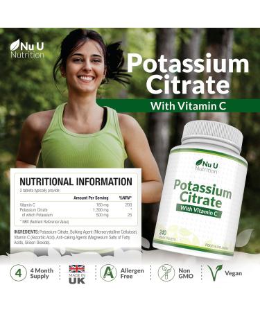 Potassium Supplement 1550mg with Vitamin C - 240 Vegan Tablets - Electrolyte Support - Nu U Nutrition - Buy Online on GoSupps.com