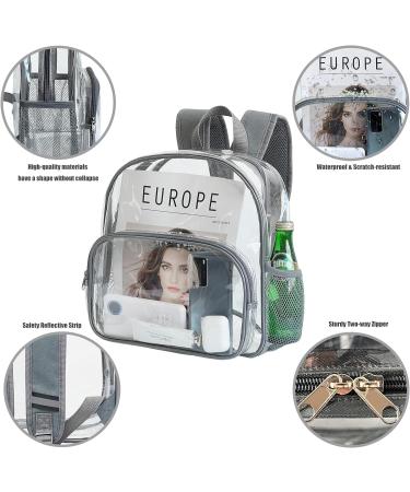 Clear Stadium Approved Mini Backpack 12x12x6 - Heavy Duty PVC Plastic Transparent Bag for Festival, Games, Travel - Gray - Buy Online on GoSupps.com
