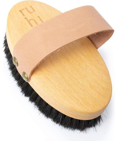 Ruhi Monastery Ionic Body Dry Brush - 100% Natural Bristles Copper for Cellulite Massage - FSC-Certified Beech Wood - Imported from Germany - Available in Beige Black - Buy Online on GoSupps.com