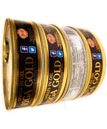 Riga Gold Smoked 'SPRATS' Sardines in Oil. 160g Cans. Sold in Packs of 4 - GMO Free - Buy Online on GoSupps.com