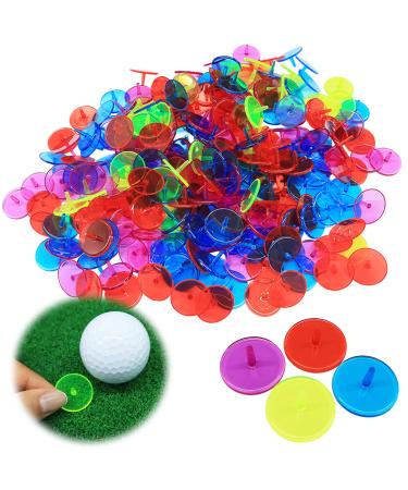VEASAERS Golf Ball Markers Bulk 50/100/150 Pcs Position Marker Multicolor Transparent Plastic 25mm Flat Round Golf Mark Accessories 50-Transparent Multicolor