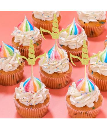 Arthsdite 24Pcs Unicorn Horn Cupcake Toppers Gold Glitter Unicorn Cupcake Picks for Unicorn Theme Baby Shower Birthday Wedding Engagement Party Cake Decorations Supplies - Gold Glitter - Buy Online on GoSupps.com