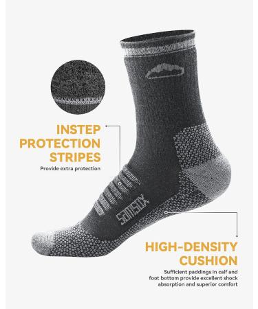 SamSox 2-Pack Merino Wool Hiking Socks - Moisture Wicking Micro Crew Cushion Socks - Made in USA - for Men & Women - Black/Grey - Buy Online on GoSupps.com