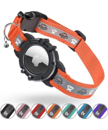 Airtag cat neck band jiarui reflective Air day cat neck band GPS cat neck band with adjustable and bell integrated Apple Air day cats collar suitable for cats puppies s 9-13 inch (23-33cm) orange
