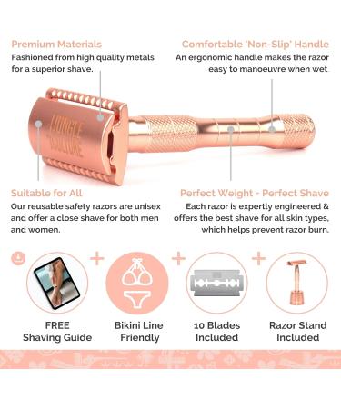 Eco-Friendly Jungle Culture Safety Razor & Stand | Reusable Rose Gold Metal Razor for Men & Women | Includes 10 Double Edge Blades - Buy Online on GoSupps.com