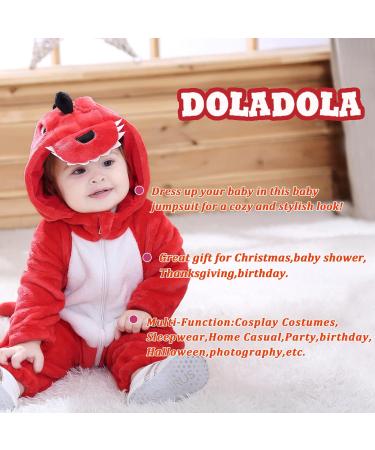 Doladola Unisex Baby Hooded Romper Jumpsuit | Red Dinosaur | 0-3 Months - Buy Online on GoSupps.com