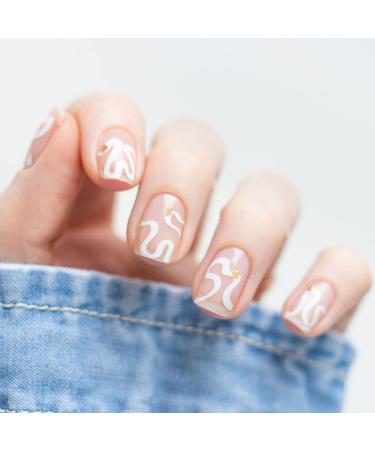 Avoa Beauty Nail Film - Swirl with Me | Self-Adhesive Transparent Nail Wraps | Long-Lasting White & Gold Design | 16 Thin Nail Art Stickers for Stunning Nails - Buy Online on GoSupps.com
