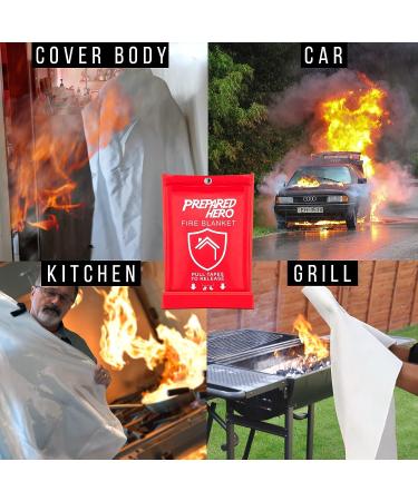 Prepared Hero 40 x 40 Emergency Fire Blanket 4 Pack + Hooks | Fiberglass Kitchen Fire Suppression Blanket for Home - Buy Online on GoSupps.com
