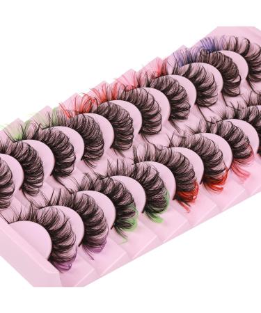 Colorful Russian Strip Lashes - 10 Pairs | 18MM Faux Mink False Eyelashes for Festivals - Buy Online on GoSupps.com