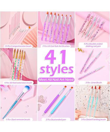 41 Pcs Nail Art Brushes Set | Double Ended Nail Art Pen, Dotting Tools, Dust Brush, Gel Polish & Liner Design Brush for DIY Manicure & Professional Salon Use - Buy Online on GoSupps.com