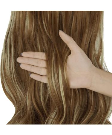 OMGREAT Long Halo Hair Extensions Highlight 18 Inch Wavy Curly Synthetic Hair Piece - Ginger Brown Mix Bleach Blonde - Buy Online on GoSupps.com