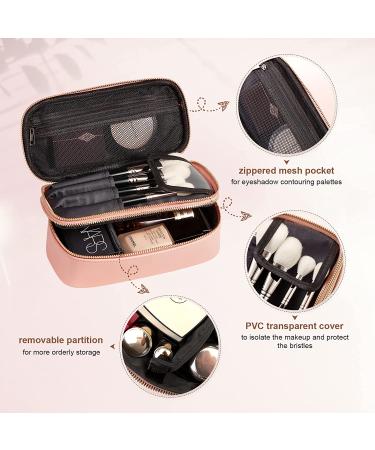 ROWNYEON Small Dual Layer Travel Makeup Bag - Pink | Portable Waterproof Toiletry Pouch and Brush Holder | Professional Organizer and Cute Case - Buy Online on GoSupps.com