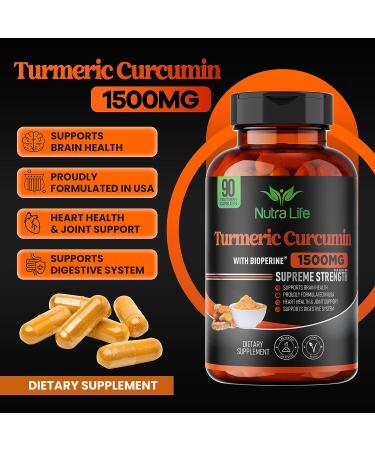 High Potency Turmeric Curcumin with BioPerine - USA Made Natural Joint Support - 90 Capsules by Nutra Life - Buy Online on GoSupps.com