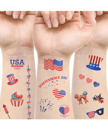 20 Sheets Fourth of July Temporary Tattoos for Kids Adults Patriotic Temporary Tattoos stickers Red White Blue 4th of July tattoos for Independence Day Memorial Day Labor Day Independence Day Style
