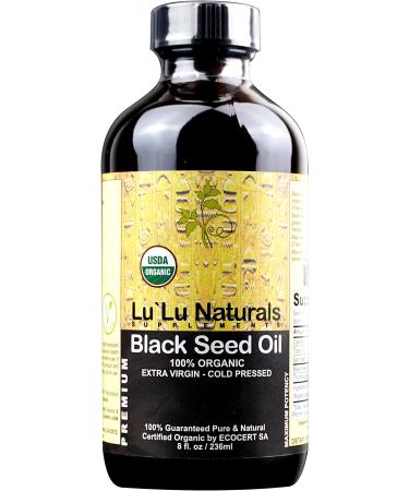 Lu'Lu Naturals 100% Organic USDA Certified Black Seed Oil 8oz Cold Pressed, Extra Virgin. Made from Non-GMO, Nigella Sativa - Cumin 8 Fl Oz (Pack of 1)