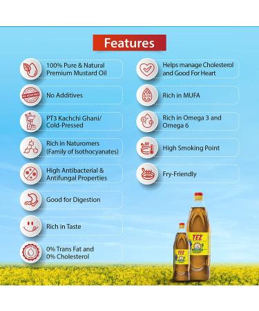 Tez Mustard Oil - 16 fl oz | Pure & Natural Cooking Oil - Buy Online on GoSupps.com