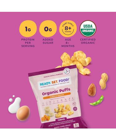 Ready Set Food Organic Puffs Early Allergen Introduction Snack 9 Top Allergens by Ready Set Food - Peanut Butter Berry Apple Cinnamon Pumpkin Banana - Pack Of 3 - Buy Online on GoSupps.com