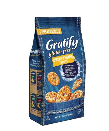 Gratify Gluten Free Pretzel Thins Everything Vegan GF Pretzel Crisps, 10.5oz Bag