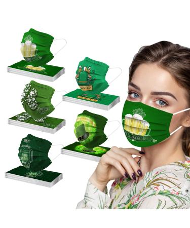 50PCS St Patricks Day Disposable Face_M sks for Adults 3-Layer Breathable Protection Holiday Party Decorations for Women Men
