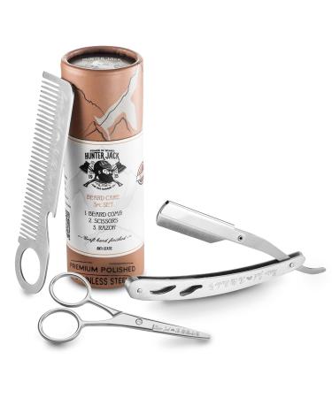 Straight Razor Kit - Complete Straight Razors for Men Kit with Beard Scissors & Metal Comb - Barber Razor for Men - 10 Extra Straight Edge Razor Blades for Shaving - Premium Polished Stainless Steel