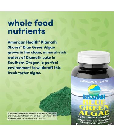 American Health Klamath Shores Blue Green Algae Capsules - 120 Count | Phytonutrient-Rich Superfood Supplement for Energy & Immunity | 120 Servings - Buy Online on GoSupps.com