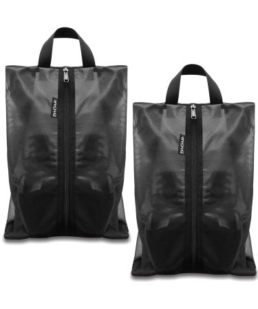 Bagail Shoe Bags for Travel Set of 2 Shoe Bags for Storage in Closet Transparent Shoe Packing Organizers with YKK Zipper (L 17"x10"x5" Classic Black 2pcs) Large 17"x10"x5" Classic Black 2pcs