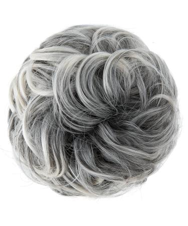 Jjstar 2-Piece Hair Part with Rubber Band - Perfect for Updos Messy Buns & Ponytails | Hair Extensions for Women & Girls - Gray & White Tips - Buy Online on GoSupps.com