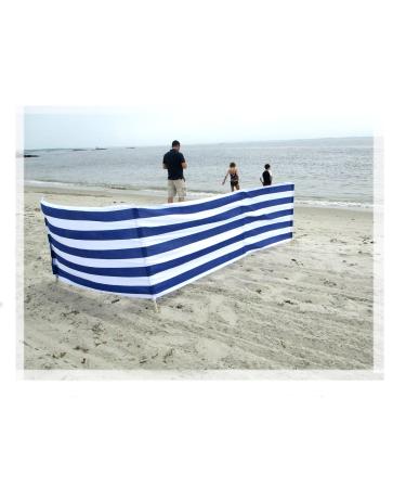 13 ft Beach Windscreen Privacy Windblocker + Free Bag Made in Europe Blue/White Stripes