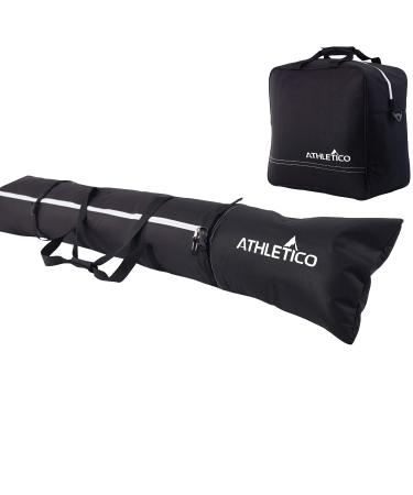 Athletico Padded Two-Piece Ski and Boot Bag Combo | Store & Transport Skis Up to 200 cm and Boots Up to Size 13 | Includes 1 Padded Ski Bag & 1 Padded Ski Boot Bag Black (Padded)